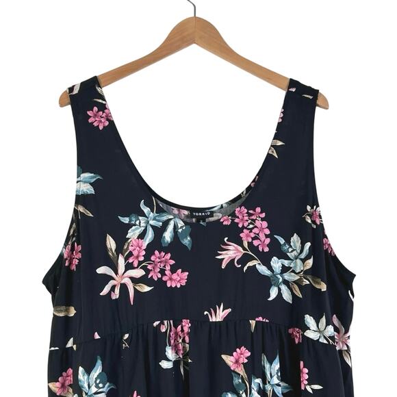 Torrid Mini Challis Tiered Tank Dress Orchid Gardens Floral Deep Black - Picture 5 of 8